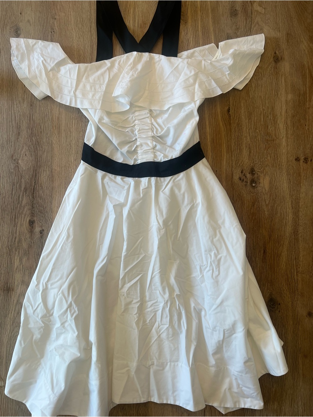 Derek Lam 10 Crosby White Off Shoulder Ruffle Cotton Midi Dress Size 0